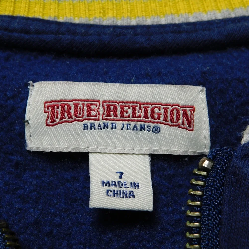 True Religion Boys 7 Navy Blue Varsity Full Zip Sweatshirt Horseshoe‎ Logo 02